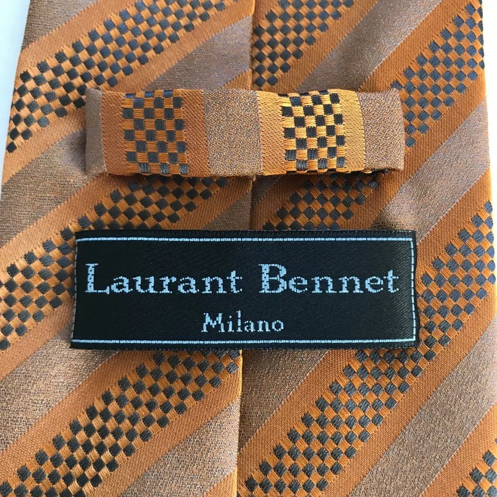 Laurant Bennet Milano Neck Tie Gold Black Pattern Like New